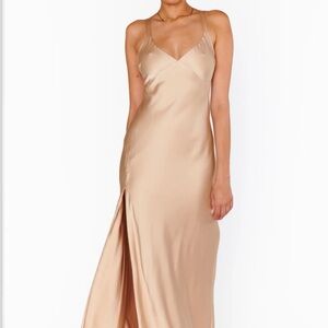Show Me Your Mumu Satin Maxi Slip Dress in Champagne